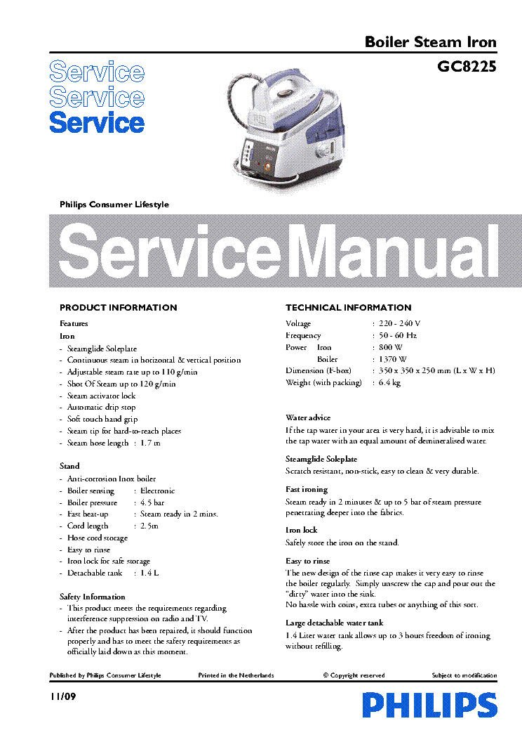 PHILIPS GC8225 service manual (1st page)