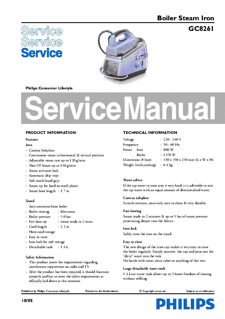 PHILIPS GC8261 service manual (1st page)