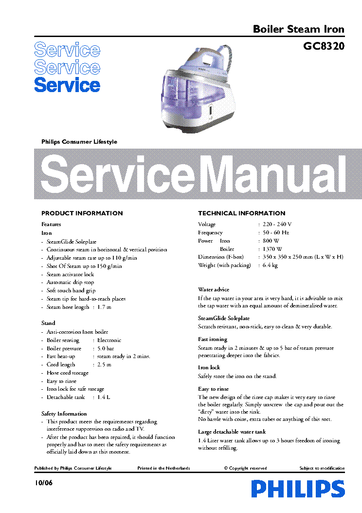 PHILIPS GC8320 service manual (1st page)