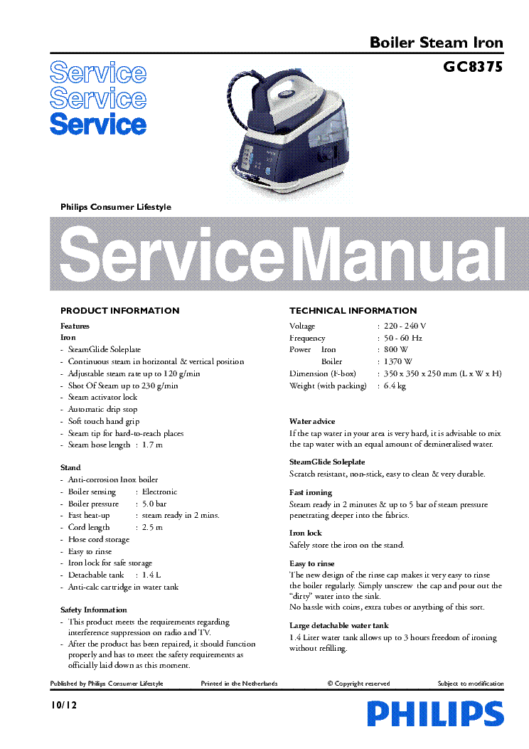 PHILIPS GC8375 service manual (1st page)