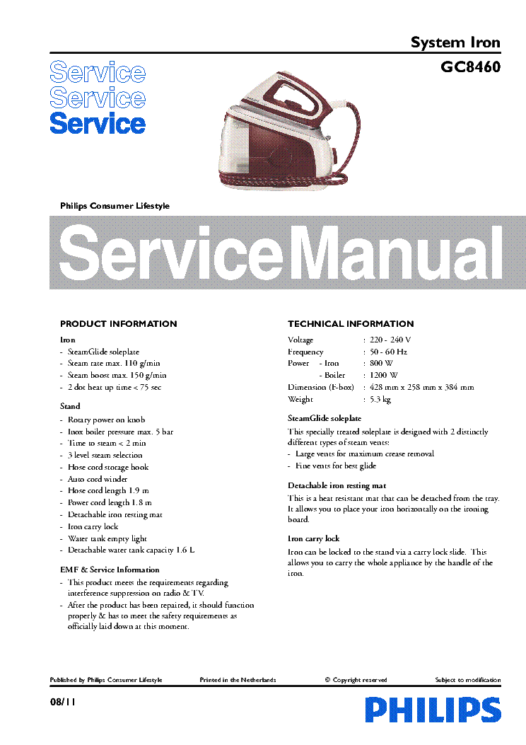 PHILIPS GC8460 service manual (1st page)