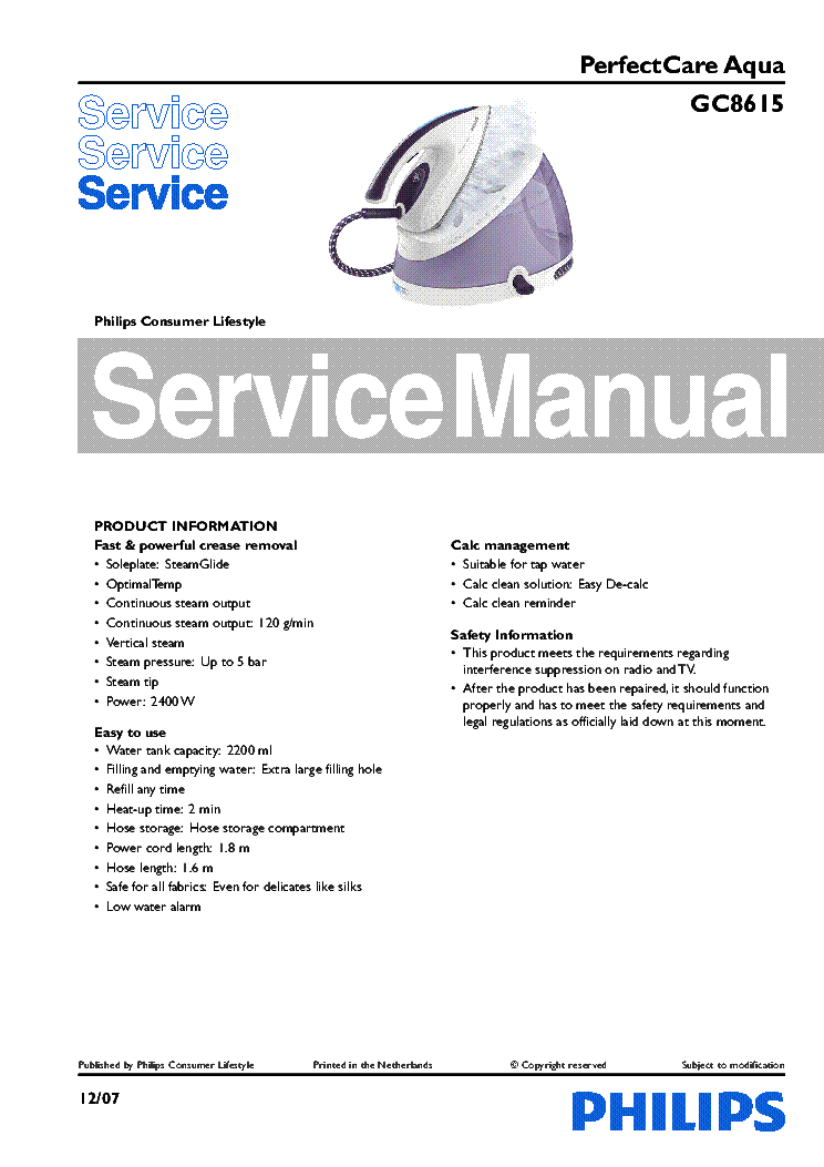 PHILIPS GC8615 service manual (1st page)