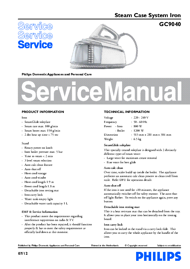 PHILIPS GC9040 service manual (1st page)