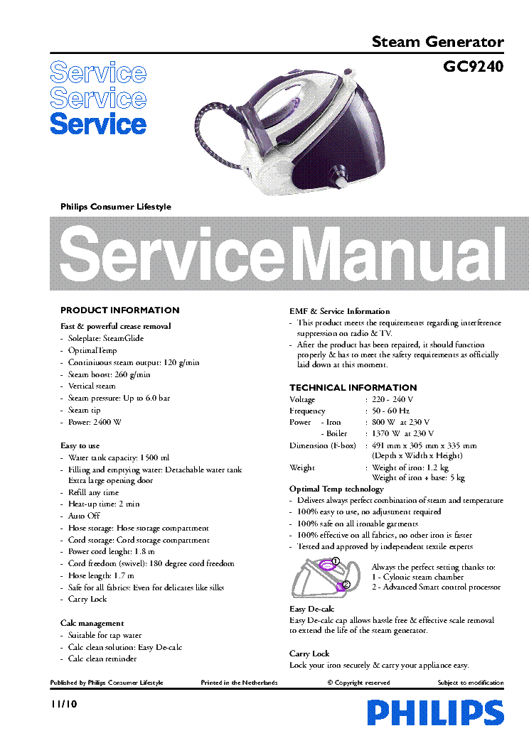 PHILIPS GC9240 service manual (1st page)