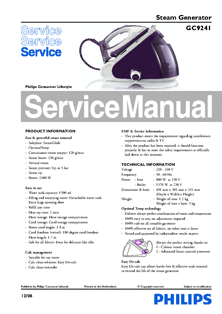PHILIPS GC9241 service manual (1st page)