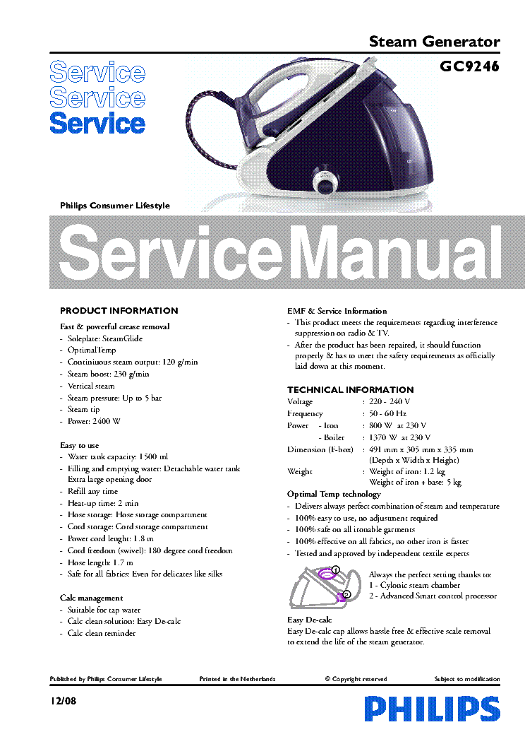PHILIPS GC9246 service manual (1st page)