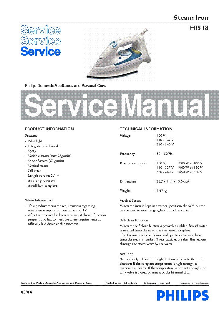 PHILIPS HI518 service manual (1st page)