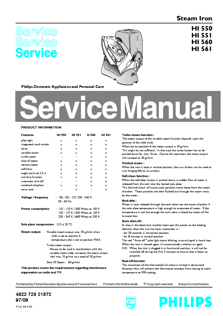 PHILIPS HI550 551 560 561 service manual (1st page)