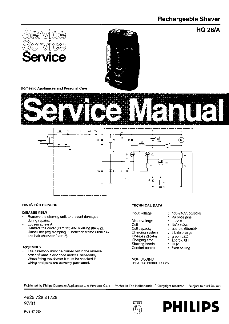 PHILIPS HQ26A service manual