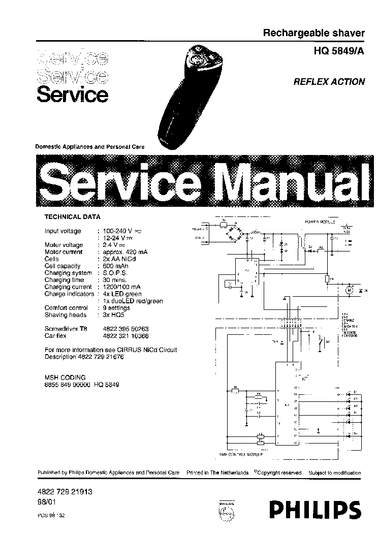 PHILIPS HQ5849A RECHARGEABLE SHAVER service manual