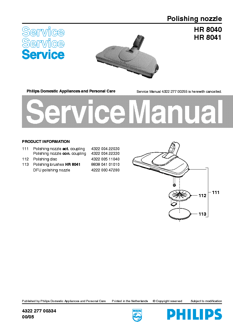 PHILIPS HR-8040 8041 POLISHING-NOZZLE VACUUM-CLEANER INFO service manual