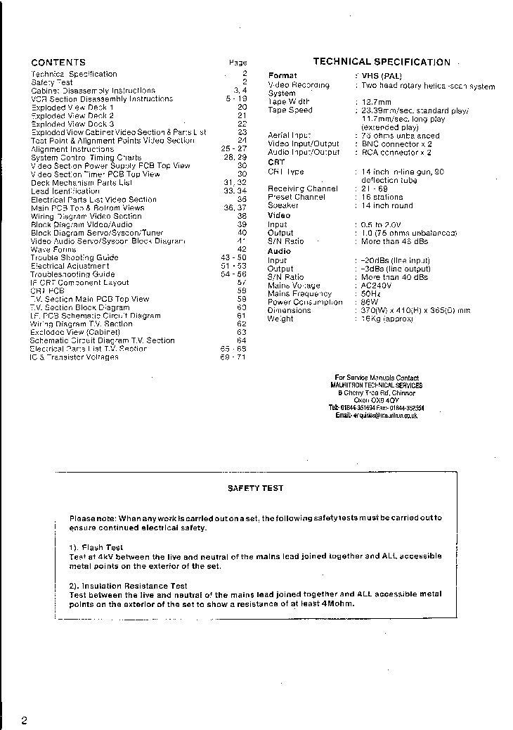 AMSTRAD TVR2 TV VCR service manual (2nd page)