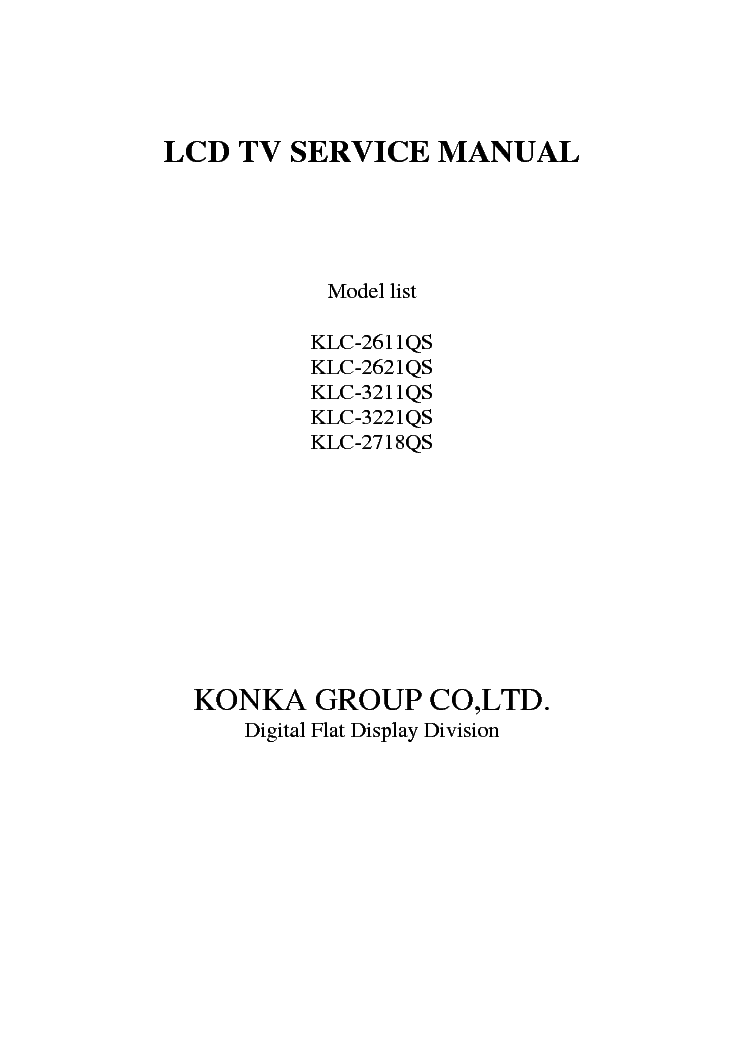 CHINA KONKA KLC-2611QS,KLC-2621QS,KLC-3211QS,KLC-3221QS,KLC-2718QS service manual (1st page)