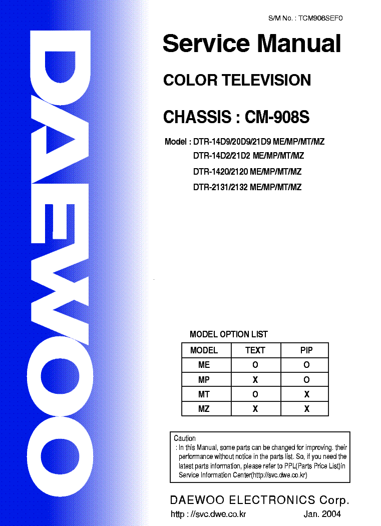 DAEWOO CM-908S CHASSIS DTR14D9 service manual