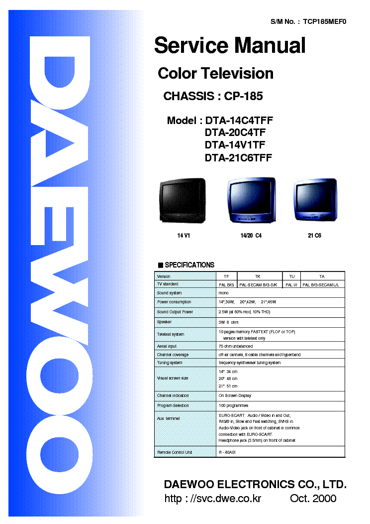 DAEWOO CP-185 Service Manual download, schematics, eeprom, repair info ...