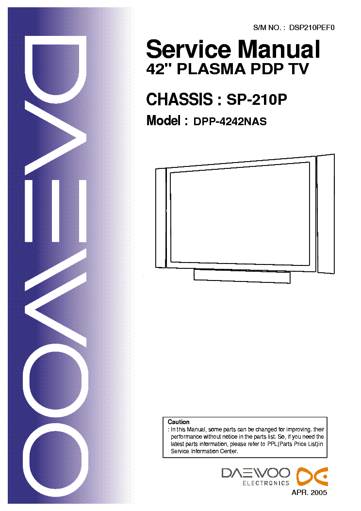 DAEWOO DPP-4242NAS CHASSIS SP-210P SM service manual