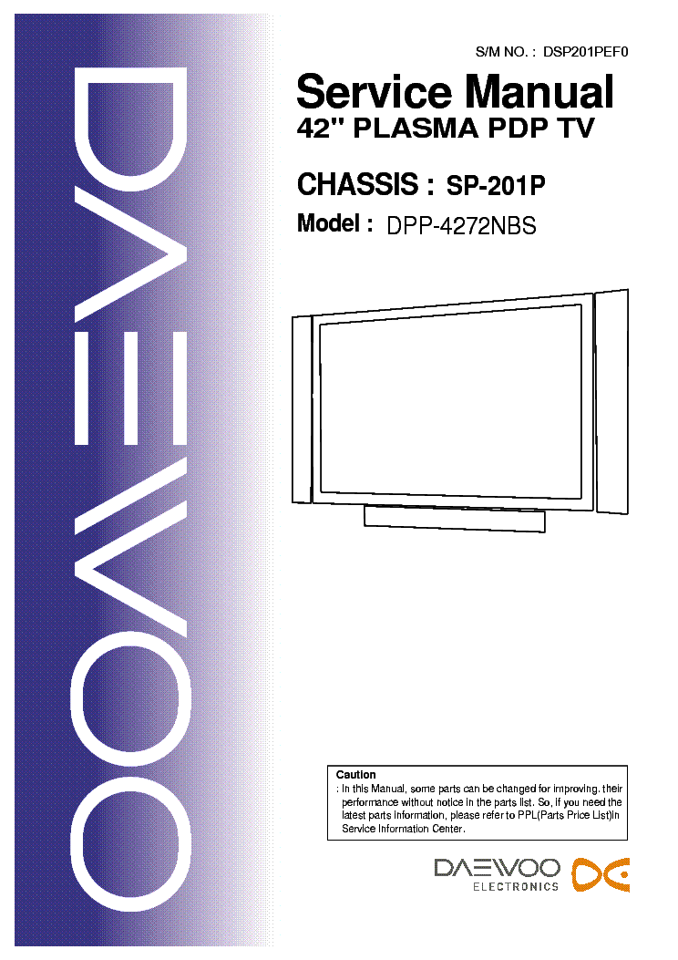 DAEWOO DPP-4272NBS CHASSIS SP-201P SM service manual