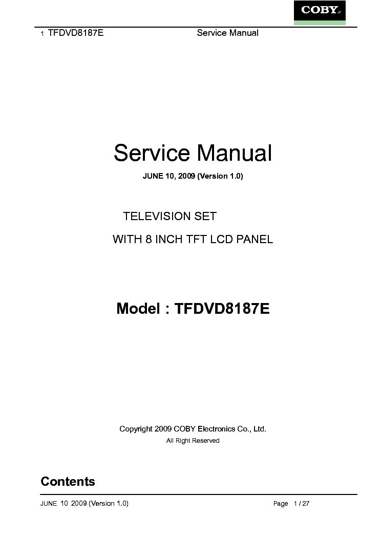 COBY TFTV3225S2 VER1.3 SM Service Manual download, schematics, eeprom