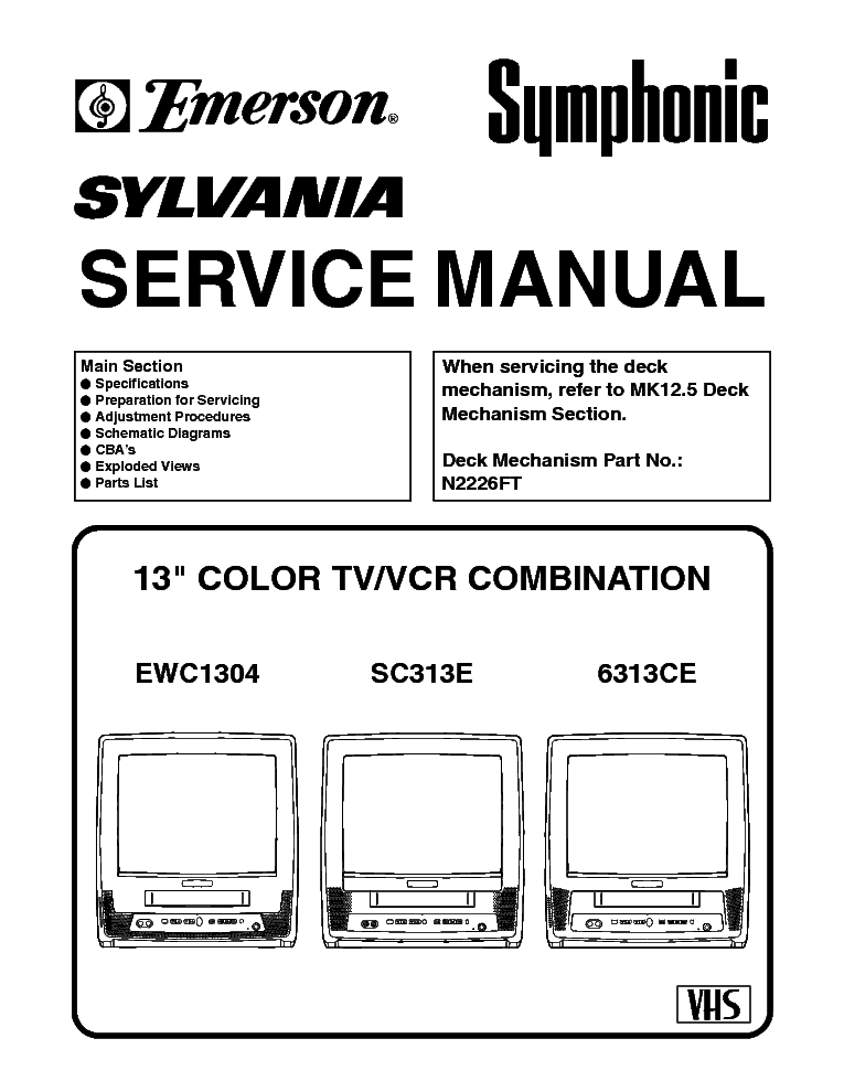 EMERSON SYMPHONIC SYLVANIA EWC1304 SC313E 6313CE SM Service Manual ...