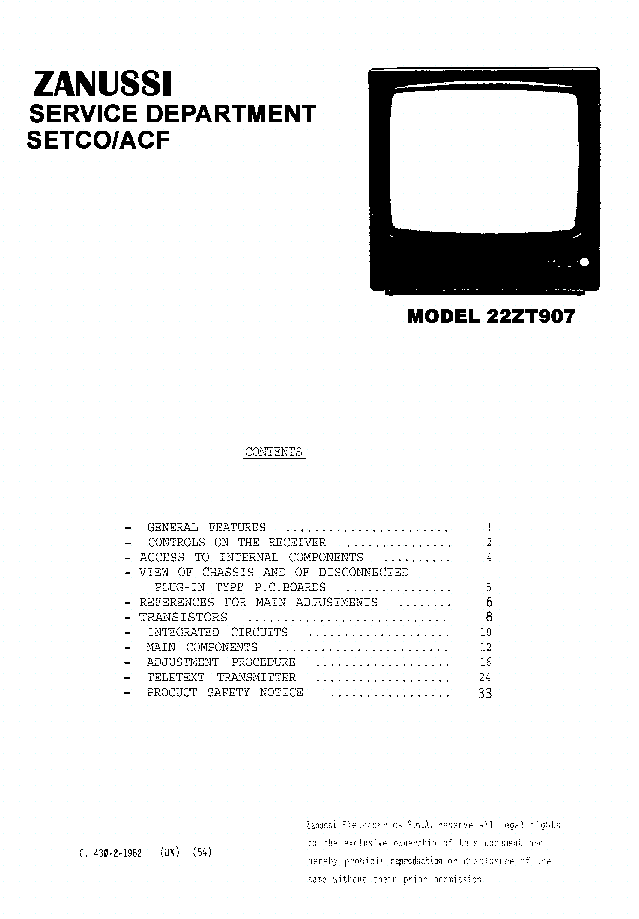 ZANUSSI 22ZT907 service manual
