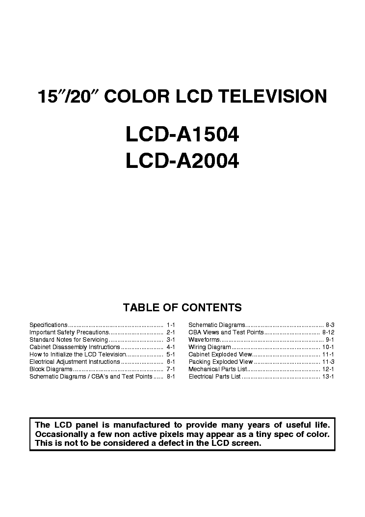 FUNAI A1504 A2004 LCD TV service manual (2nd page)