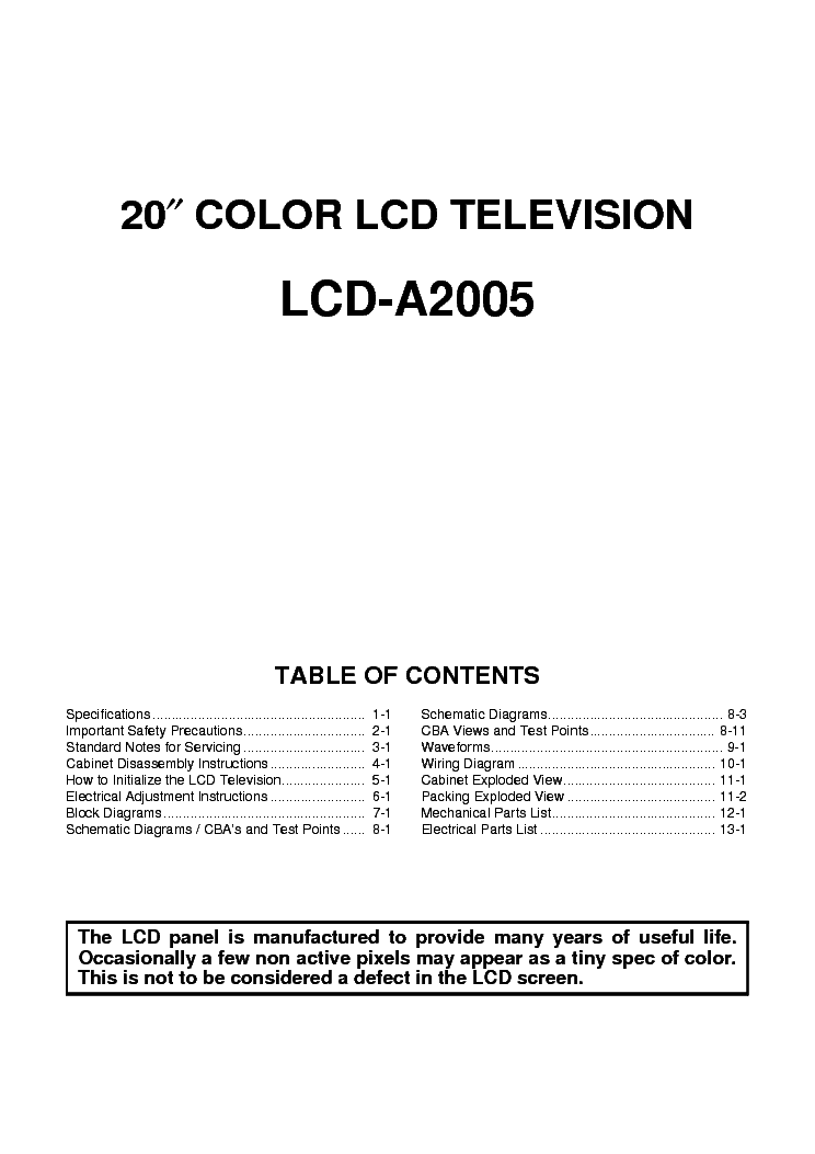 FUNAI LCD-A2005 20 INCH LCD TV service manual (2nd page)