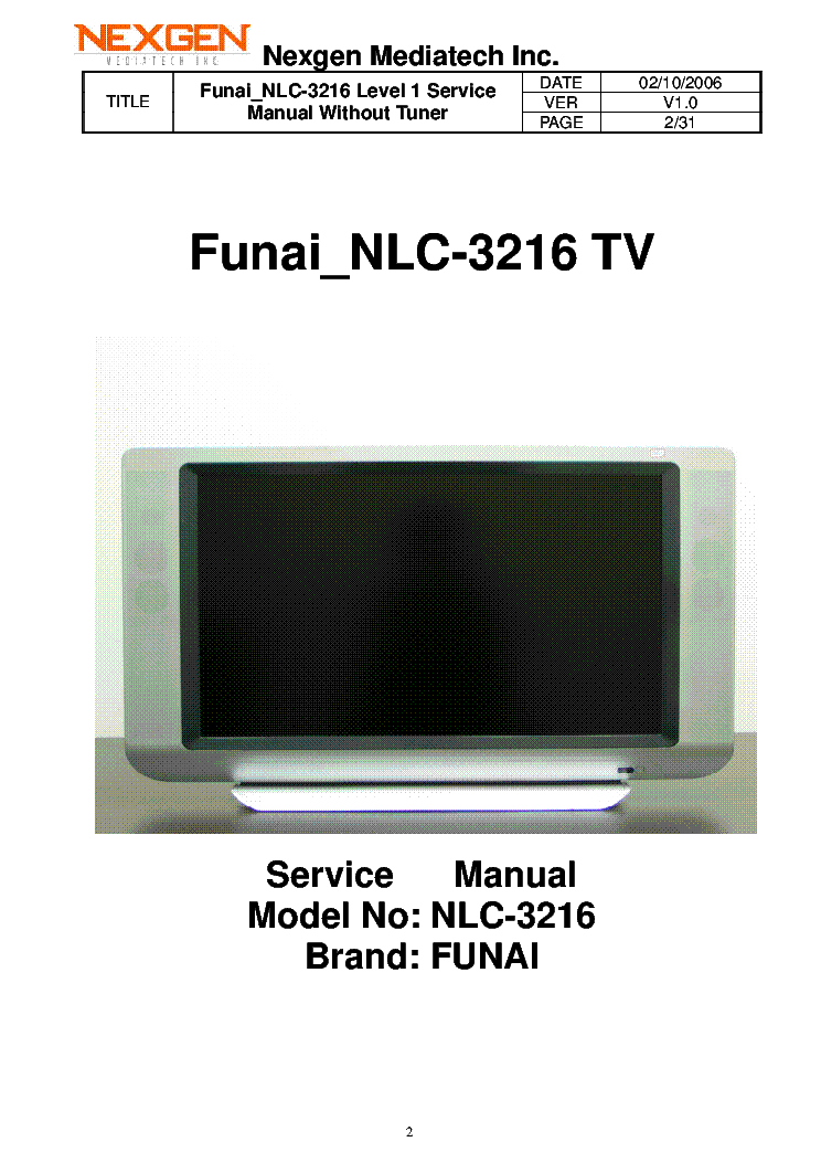 FUNAI NLC-3216 T32127-11 VER.1.0 FULL service manual (2nd page)
