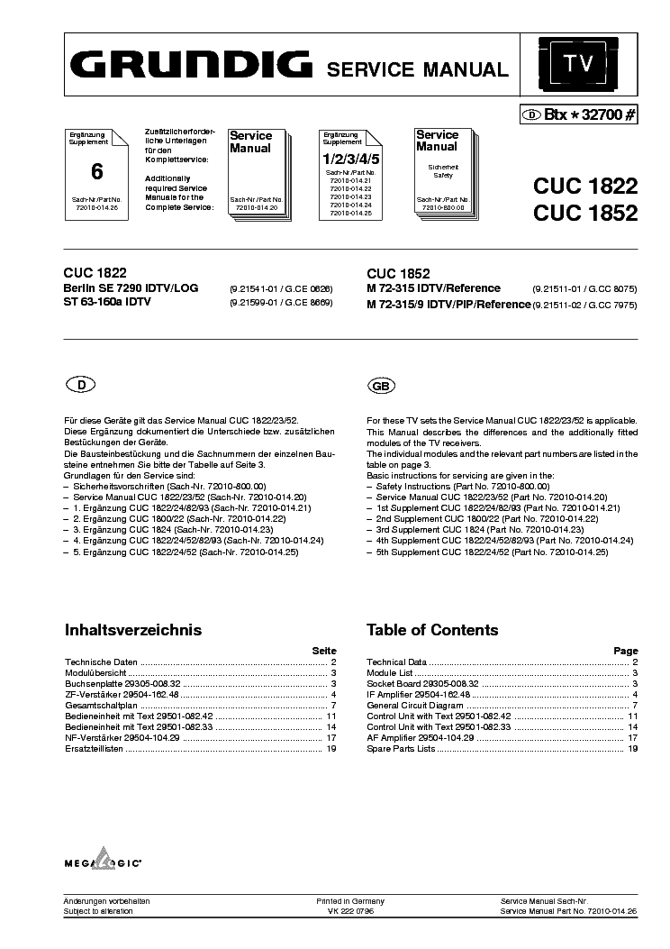 GRUNDIG CUC1822 1852 service manual