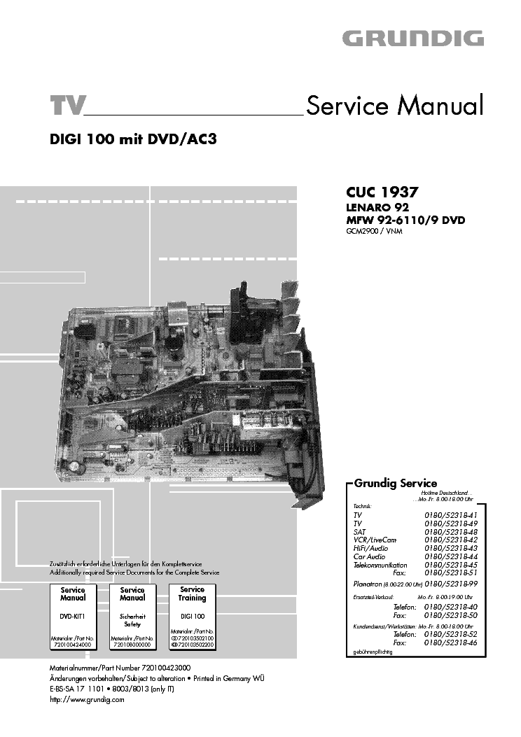 GRUNDIG LENARO 92 CHASSIS CUC1937 SM service manual