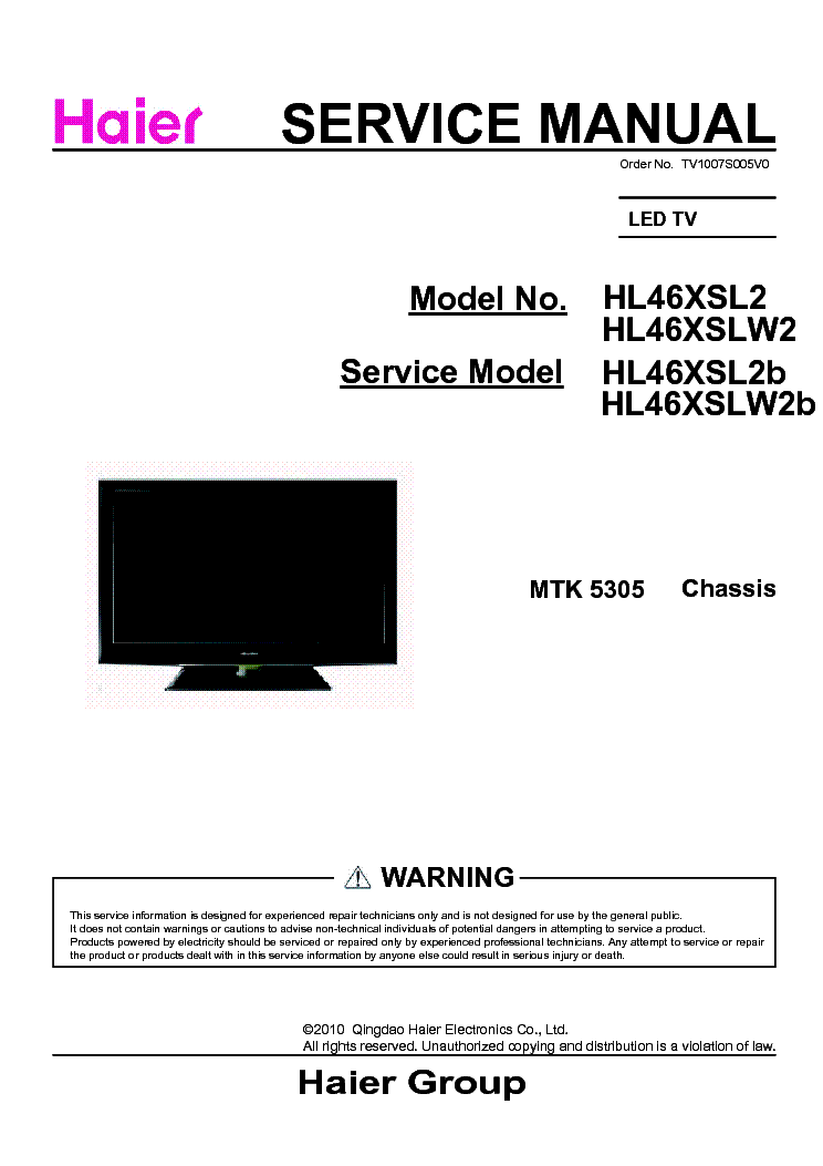 HAIER HL46XSLW2B service manual