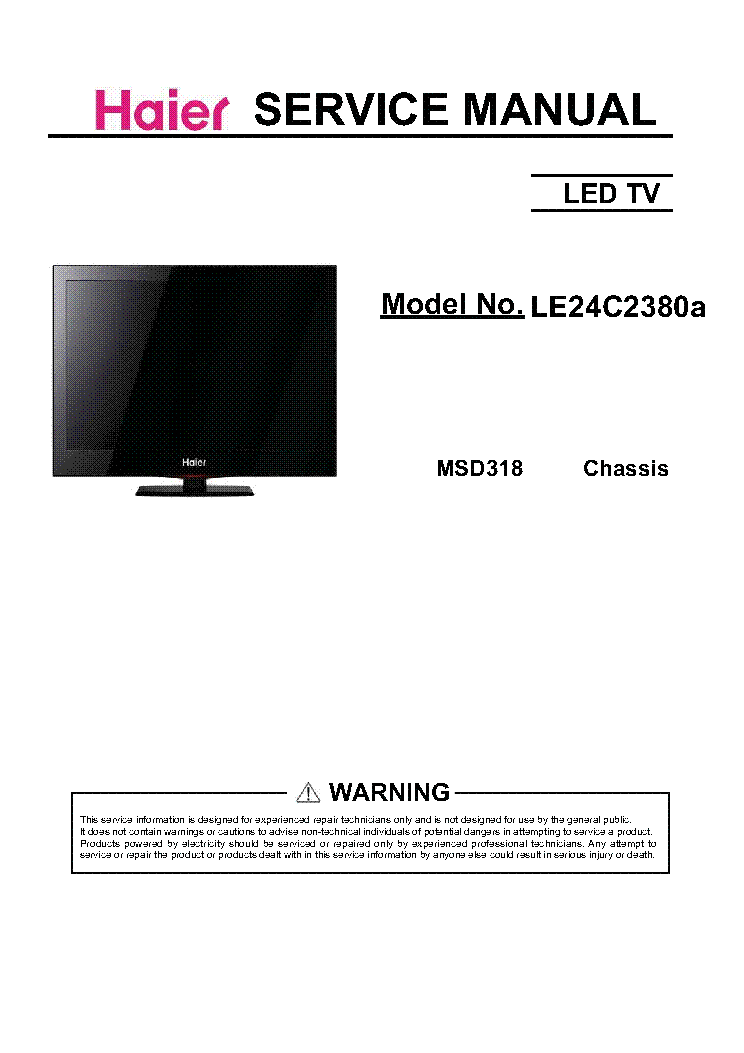 HAIER LE24C2380A CHASSIS MSD318 service manual (1st page)
