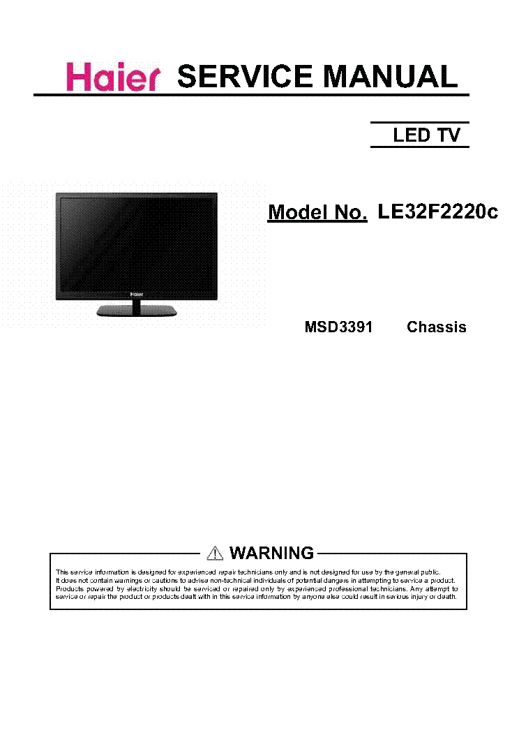 HAIER LE32F2220C CHASSIS MSD3391 Service Manual download, schematics ...