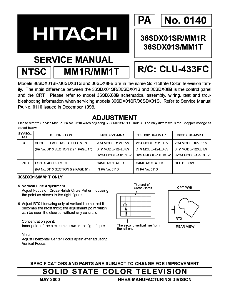 HITACHI 36SDX88B CH MM1 36SDX01SR CH MM1R 36SDX01S CH MM1T service manual (1st page)