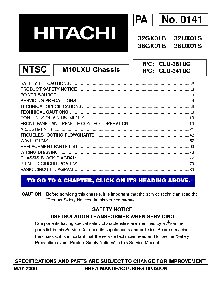 HITACHI 36UX01SM service manual (1st page)