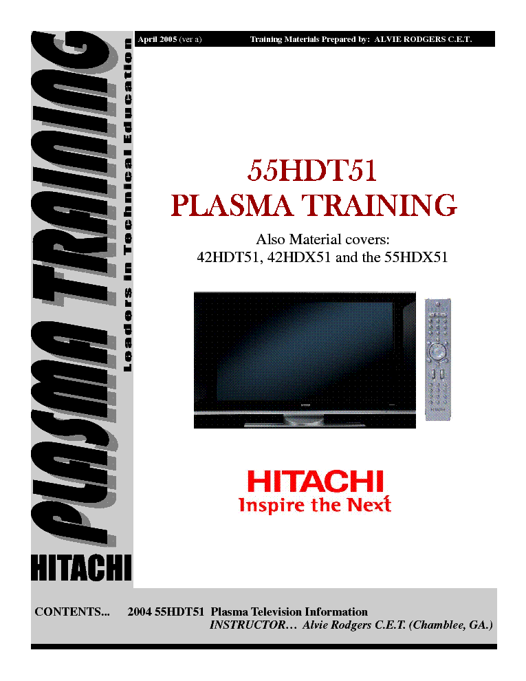 HITACHI 42HDT51 42HDX51 55HDT51 TRAINING MANUAL service manual (1st page)