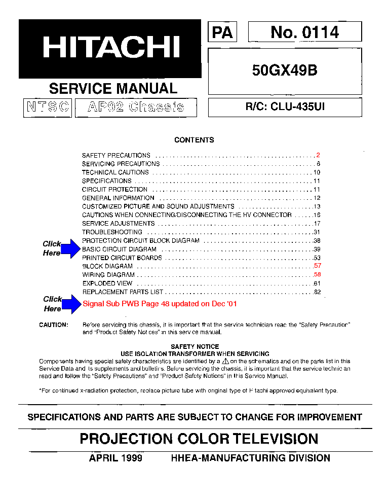 HITACHI 50GX49B CHASSIS AP92 SM service manual (1st page)