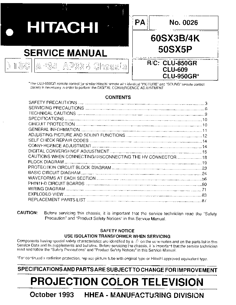 HITACHI 50SX5P,60SX3B CH AP34 service manual (1st page)