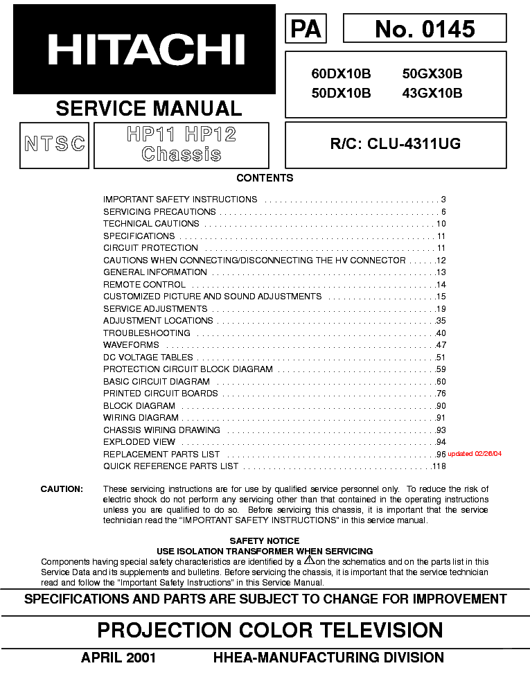 HITACHI 53SBX10B SM service manual (1st page)