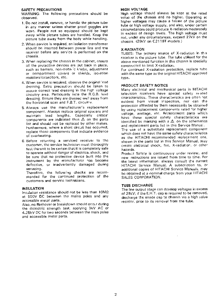 HITACHI C-2118R,T service manual (1st page)
