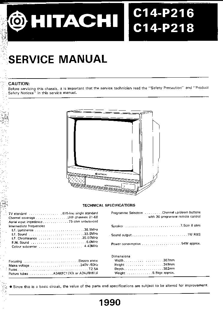 HITACHI C14-P216,P218 SM service manual (1st page)