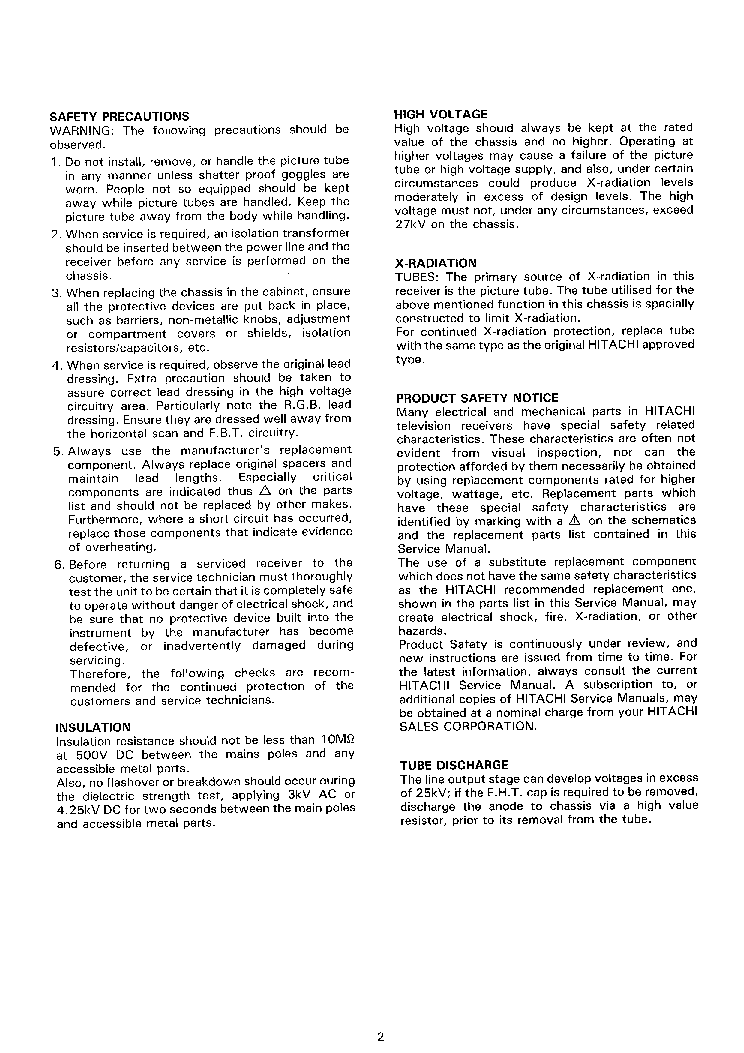 HITACHI C1414R TV SM service manual (2nd page)