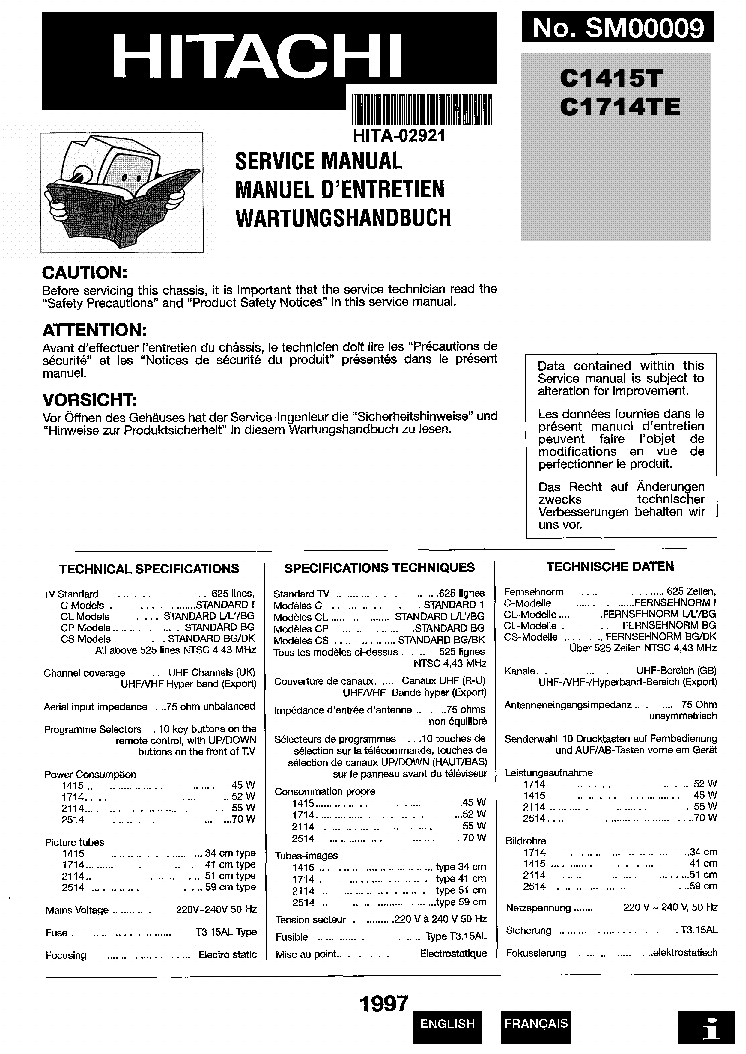 HITACHI C1415T service manual (1st page)