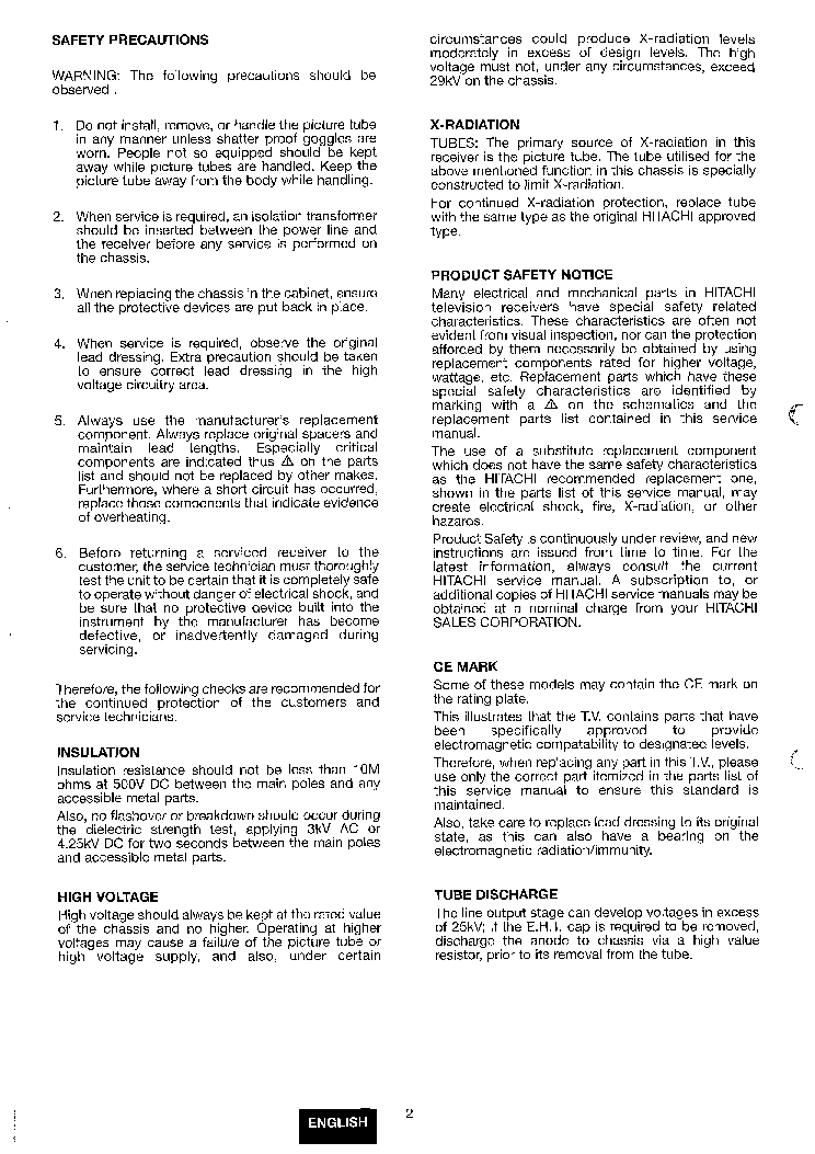 HITACHI C1415T service manual (2nd page)