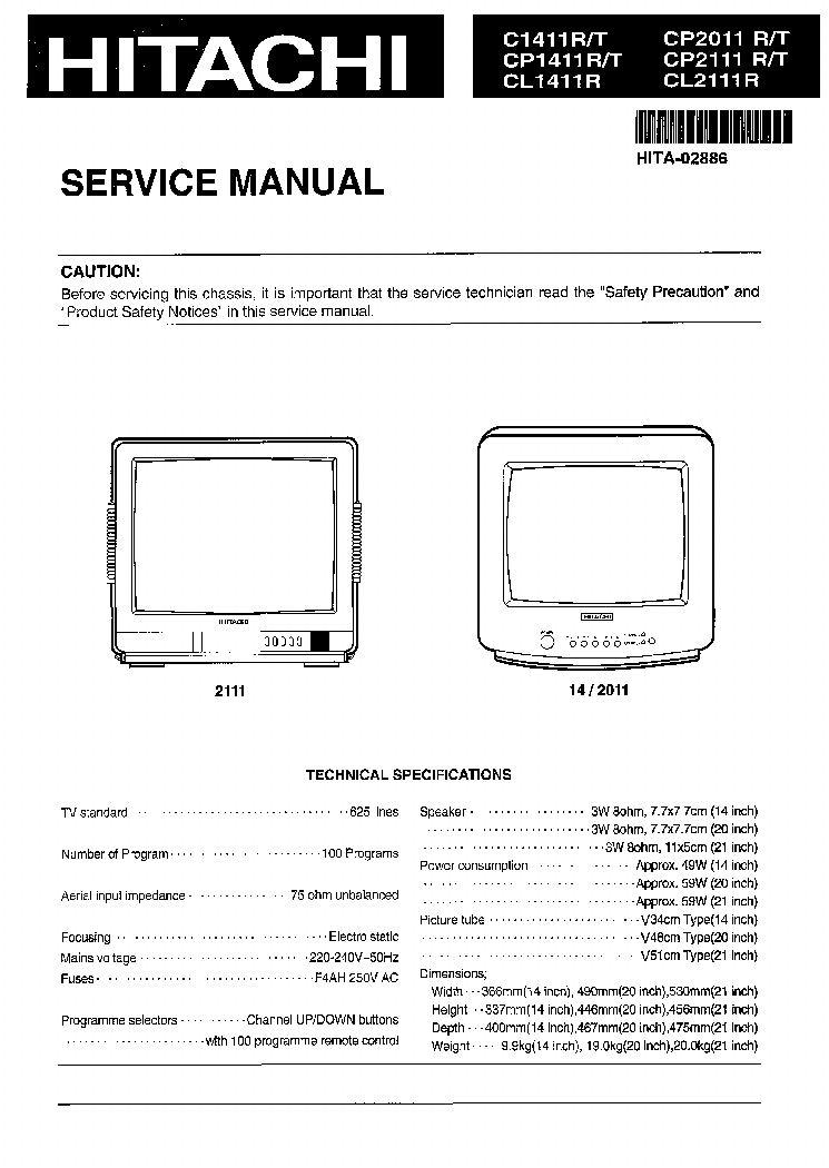 HITACHI CL1411R CP1411R CP2011R CP2111R CL2011R CL1411R service manual (2nd page)