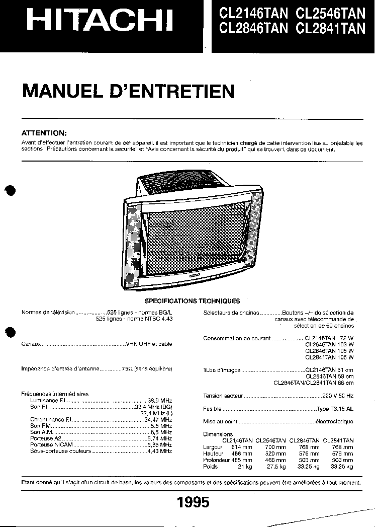 HITACHI CL2146 2546 2841 2846 SM service manual