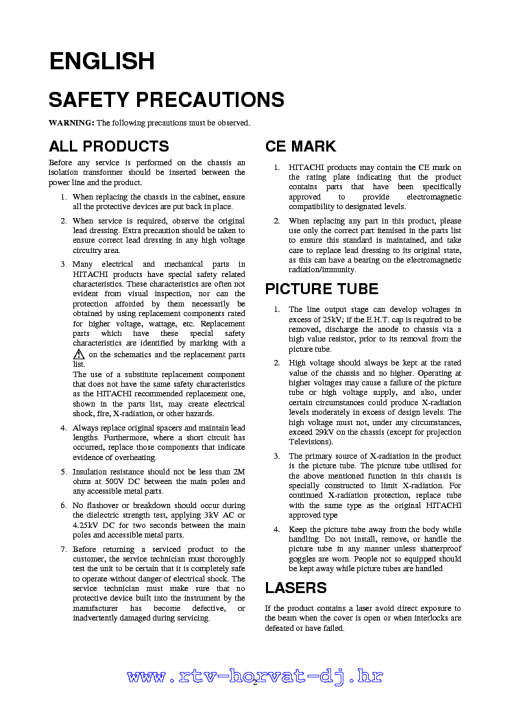 HITACHI CL28WF720AN TV SM service manual (2nd page)