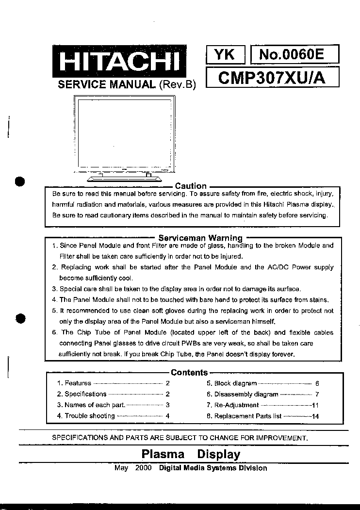 HITACHI CMP307XU-A service manual (1st page)