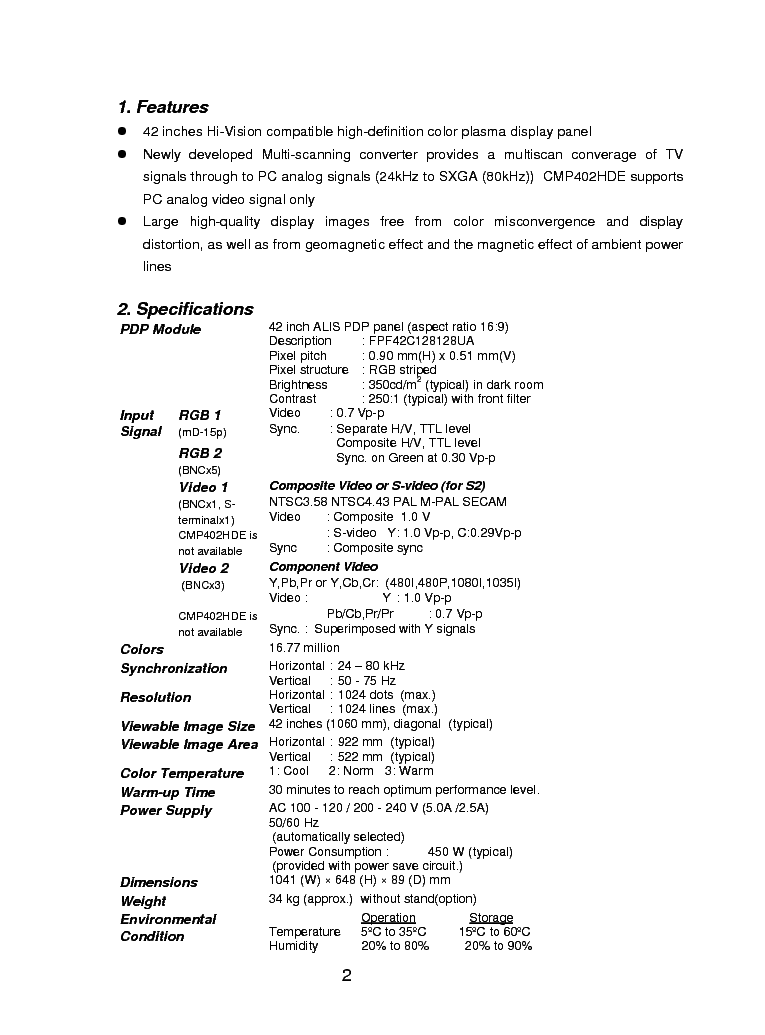 HITACHI CMP402HDE HDJ HDU TV SM service manual (2nd page)