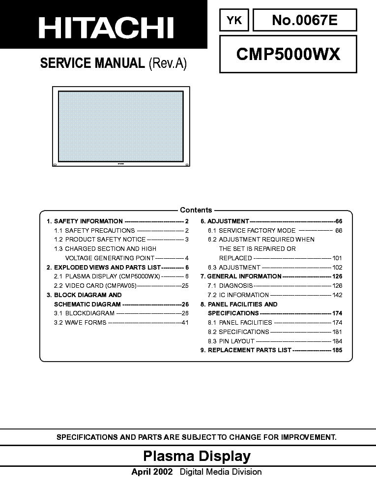 HITACHI CMP5000WX REV.A SM service manual (1st page)