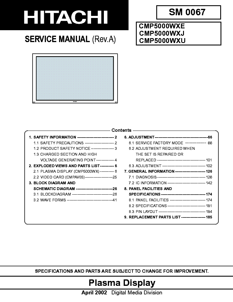 HITACHI CMP5000WXE WXJ WXU SM service manual (1st page)